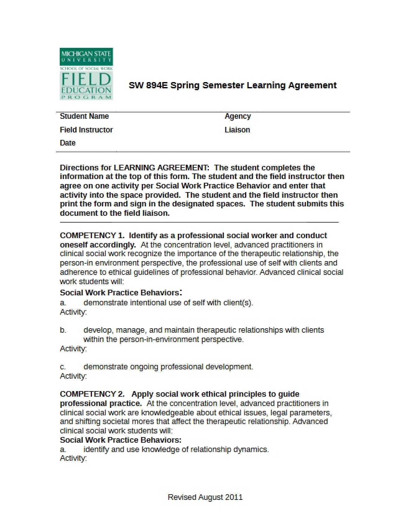 Learning Agreement (894E)