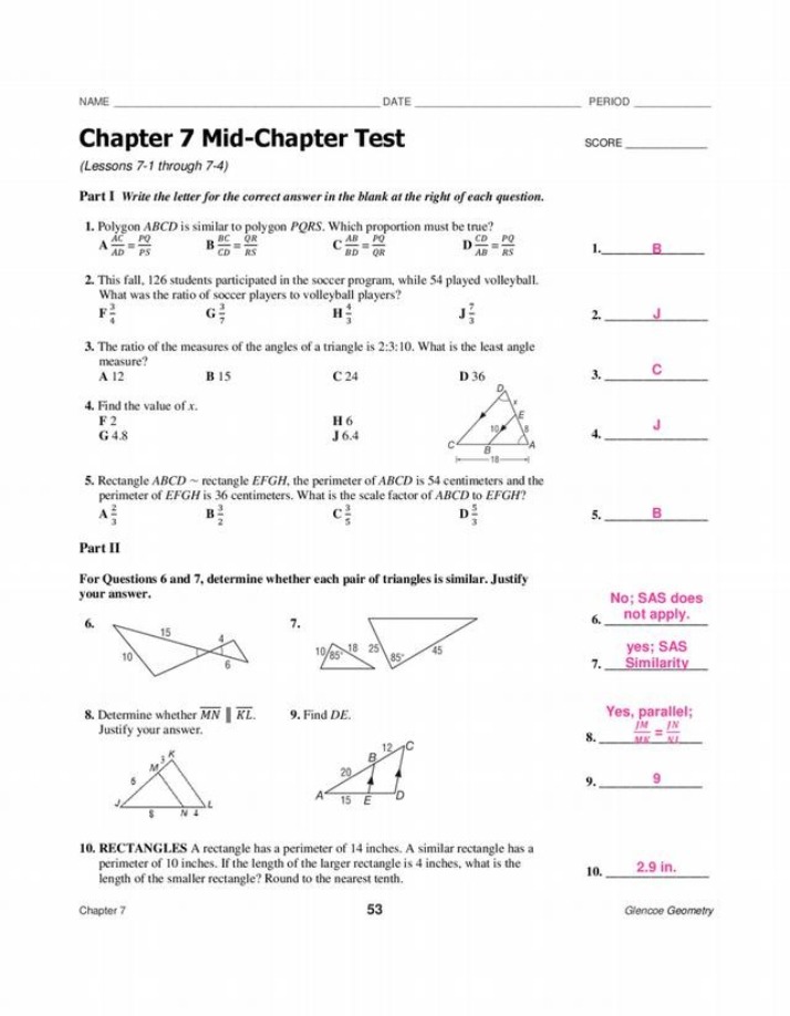 Mid-Chapter Test for Chapter 7