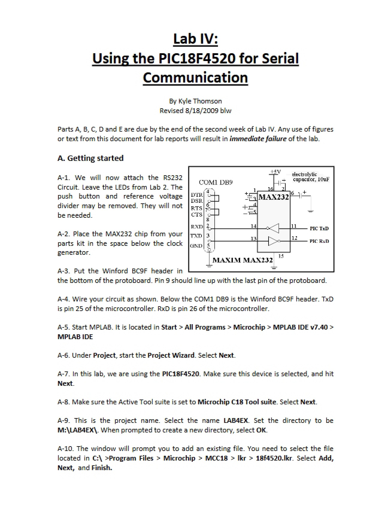 Serial Communication with PIC18F4520 (Lab IV)