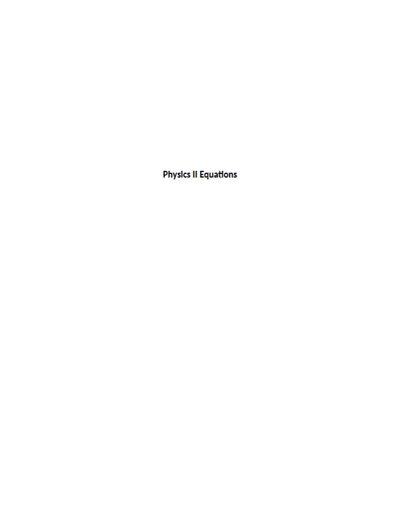 Key Equations for Second Semester Physics