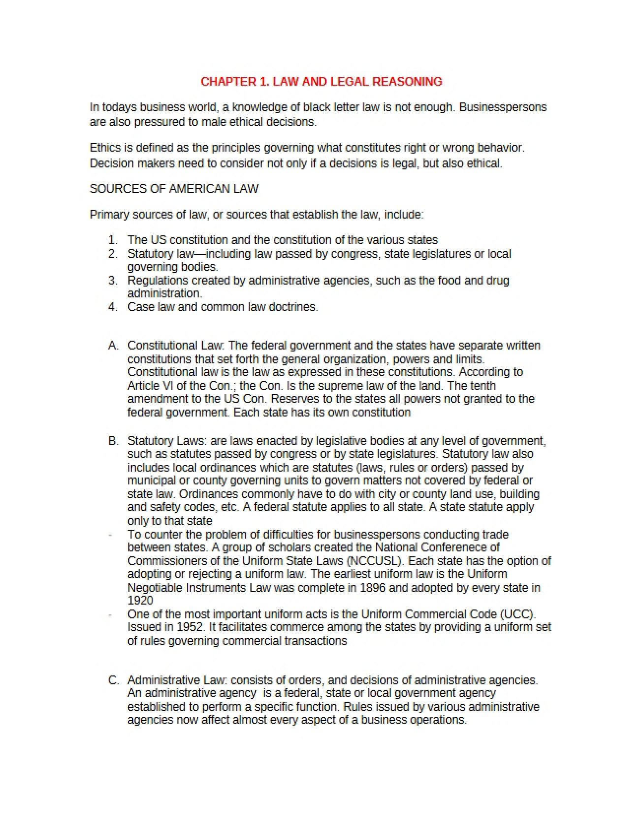 Law and Legal Reasoning Chapter One