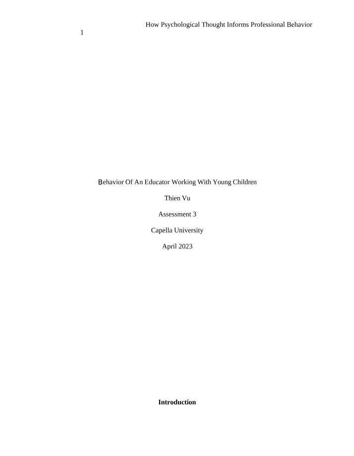 Behaviorism and Its Influence on Professional Behavior in Education
