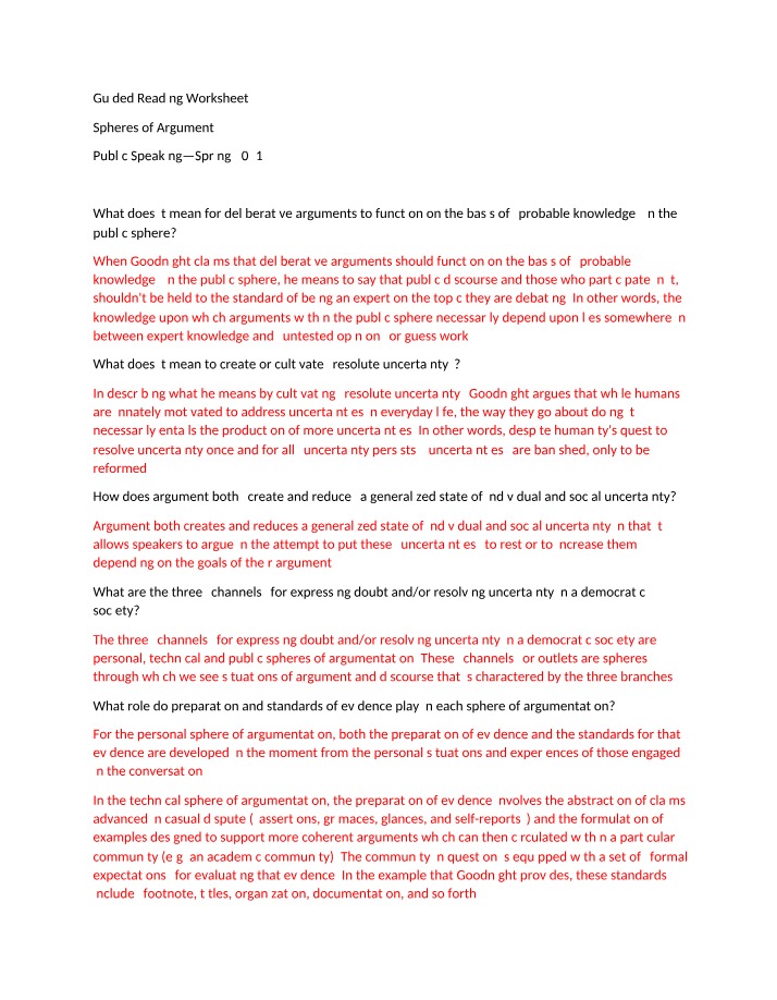 Guided Reading on Spheres of Argument