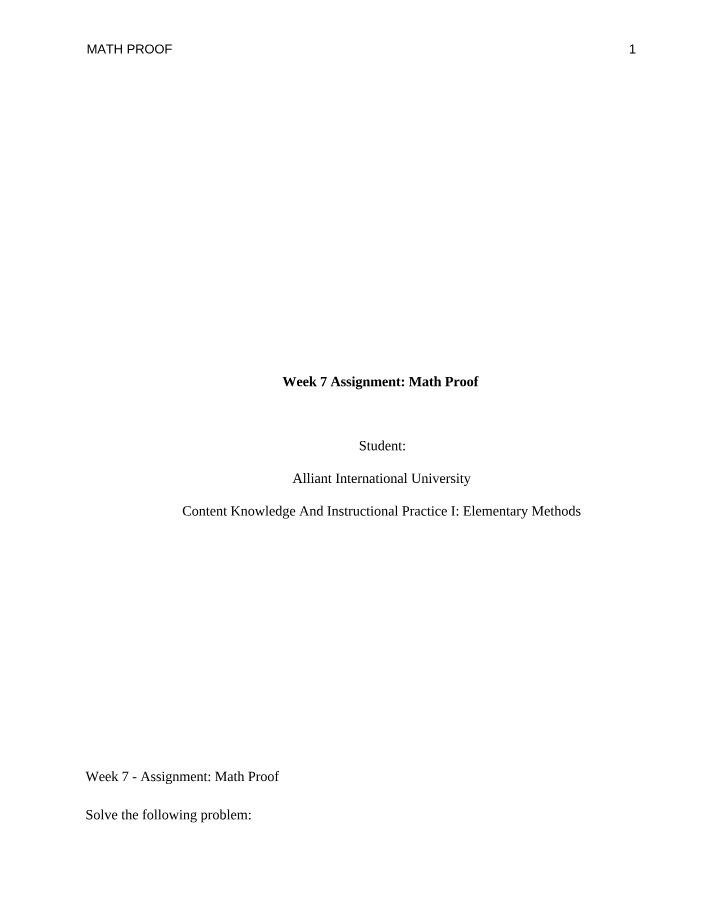 Week 7 Assignment on Math Proof