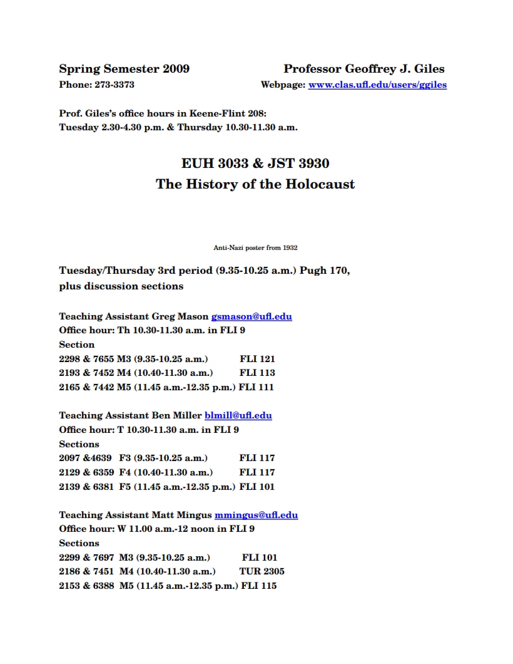Course Syllabus History of the Holocaust