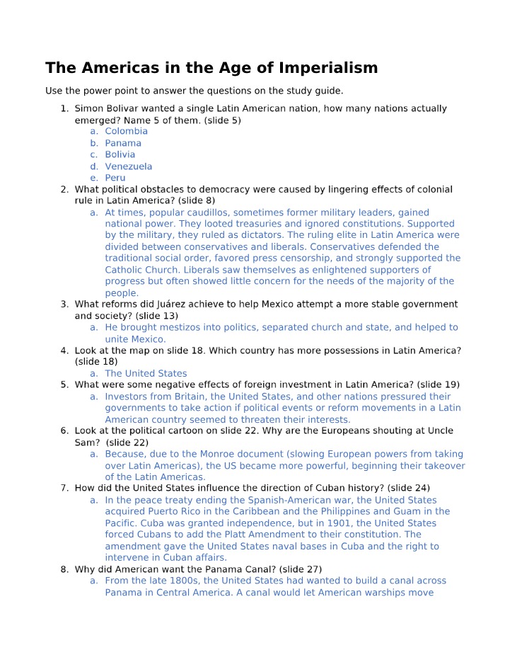 Study Guide - Latin American Nations in the Age of Imperialism