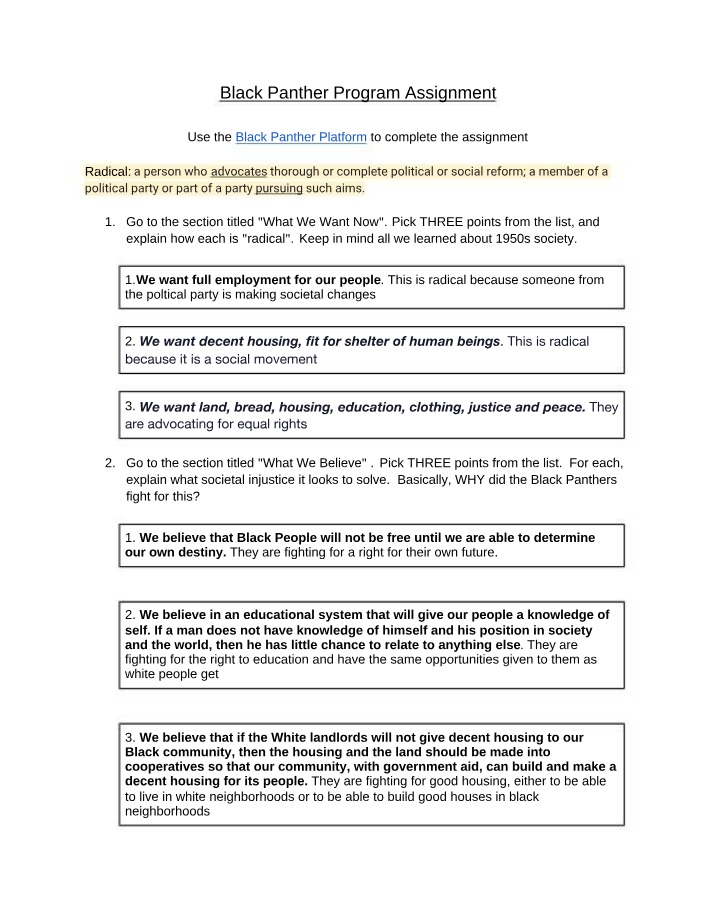 Assignment on the Black Panther Program
