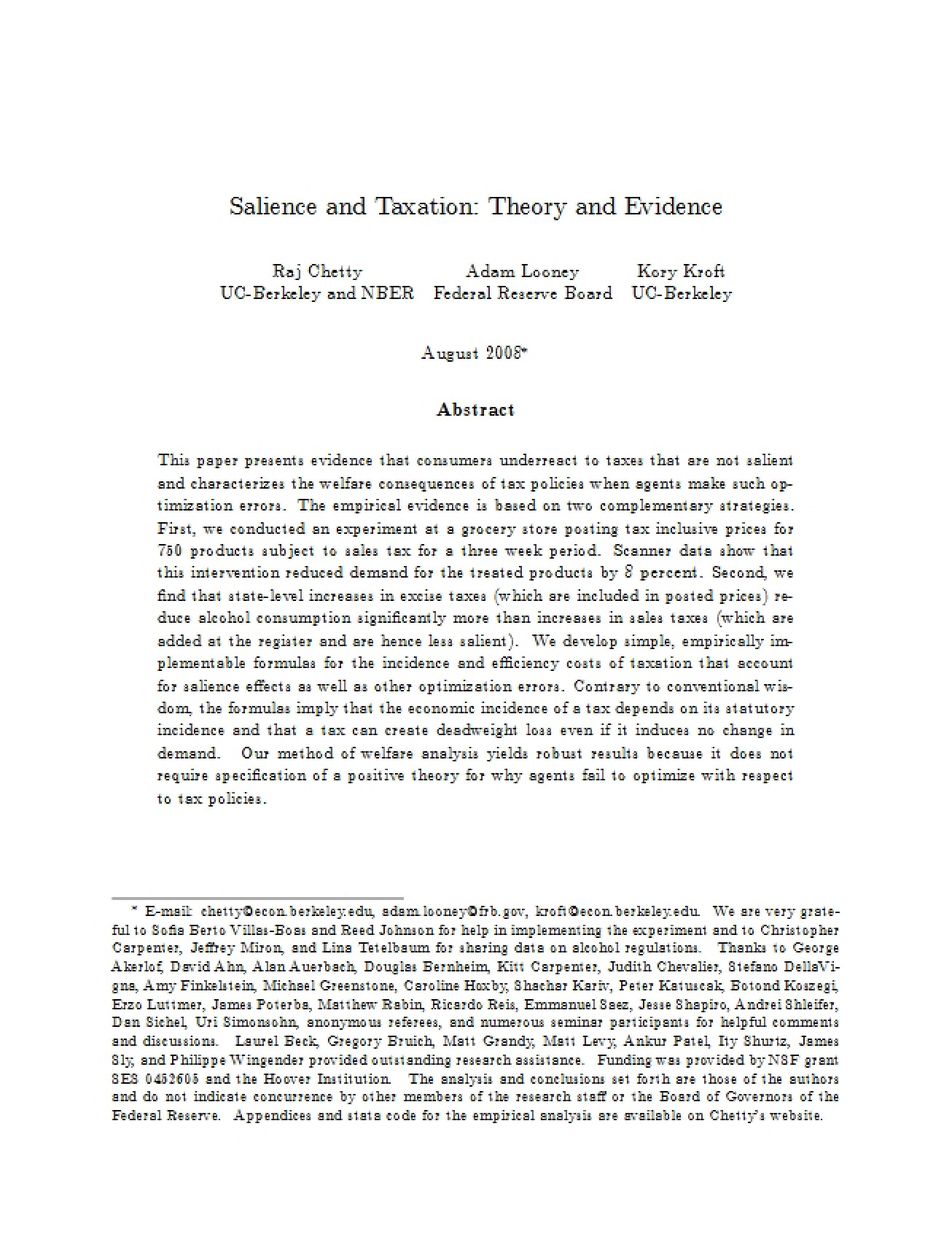 Theory and Evidence of Salience in Taxation
