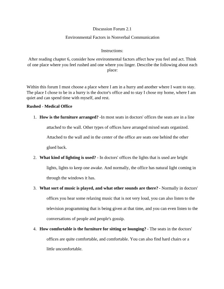 Environmental Factors in Nonverbal Communication - Discussion Forum 2.1