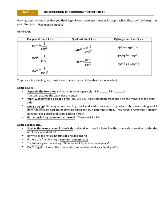 Proving and Applying Trigonometric Identities