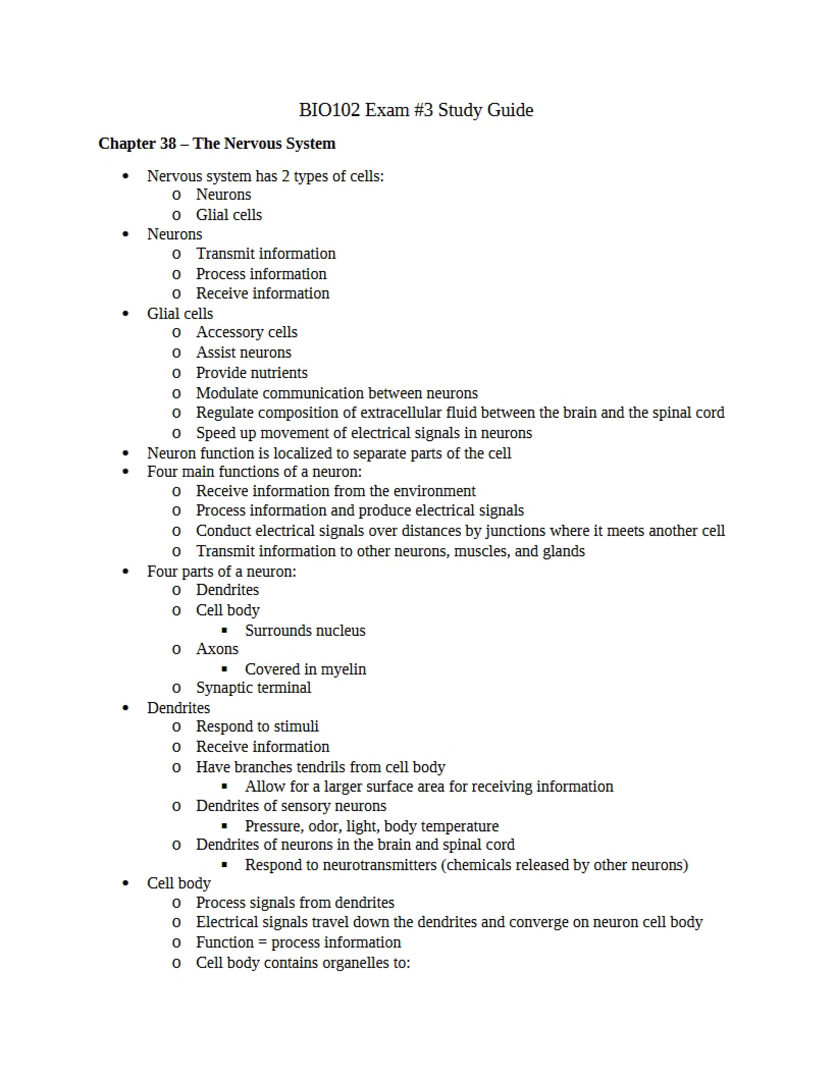 Study Guide for Third Exam