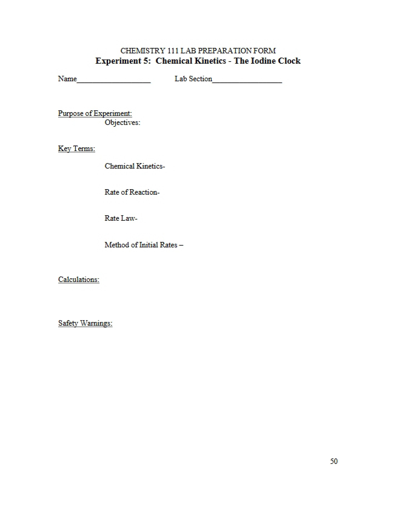 Form for Lab Preparation (Chem 111)