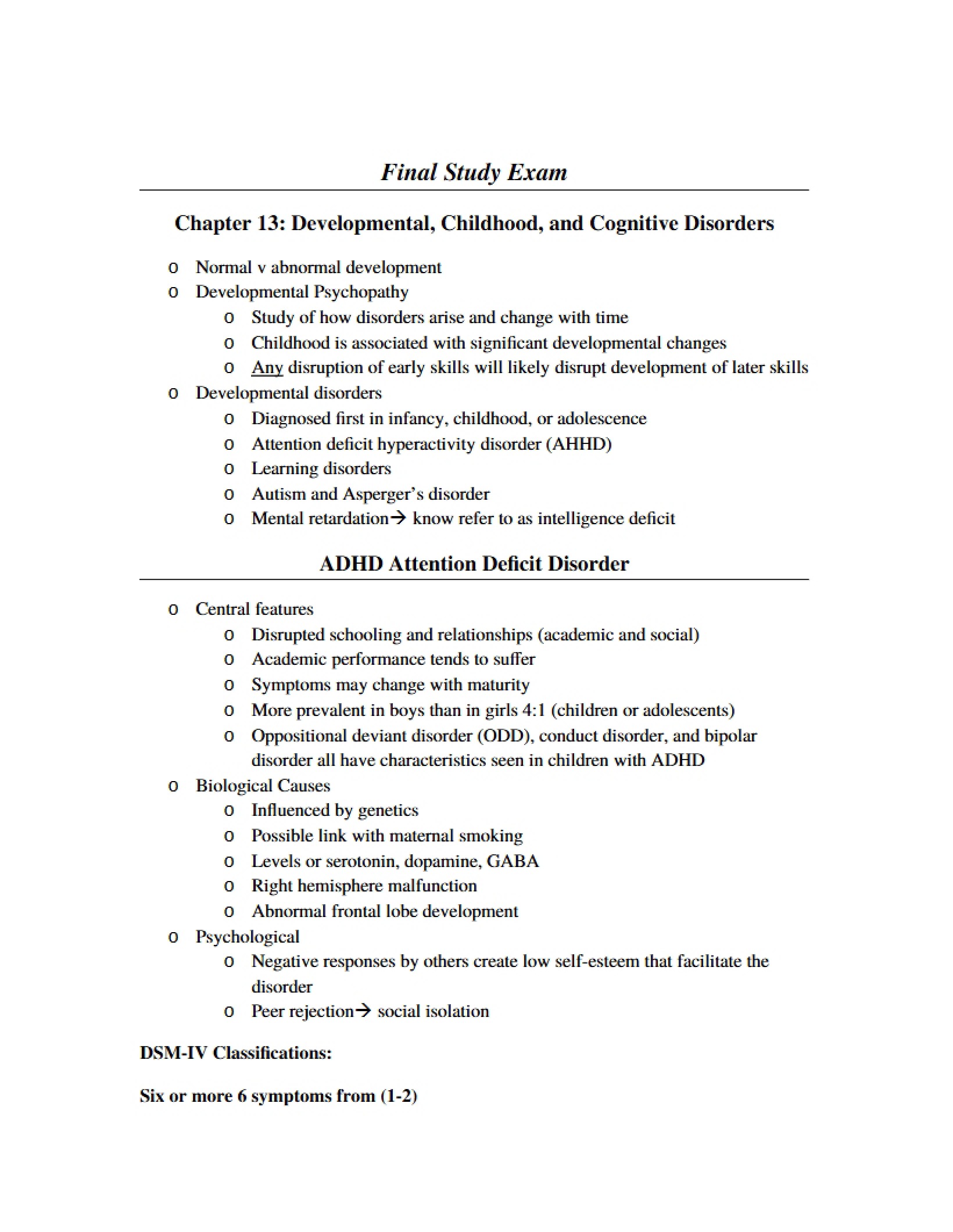 Exam Study for Final