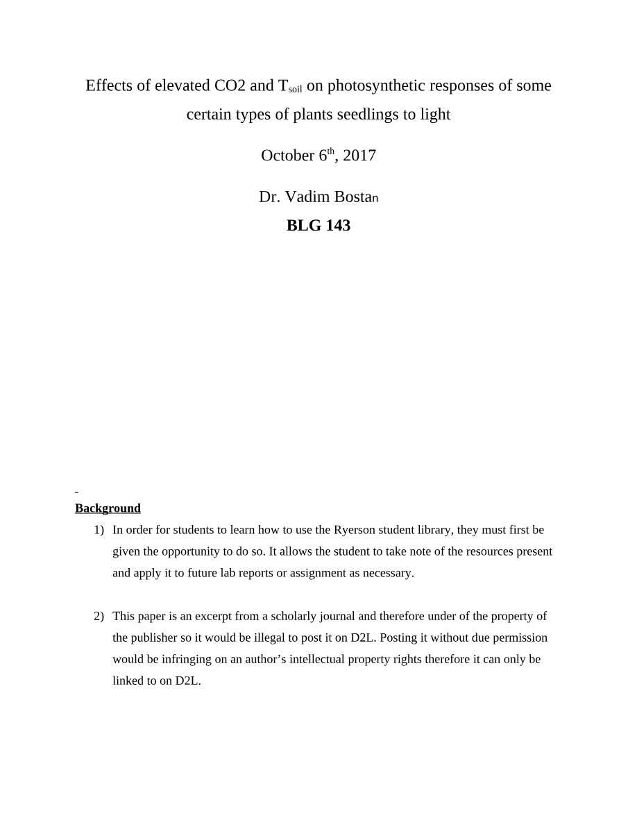 Effects of Elevated CO2 and Tsoil on Plant Seedling Photosynthesis