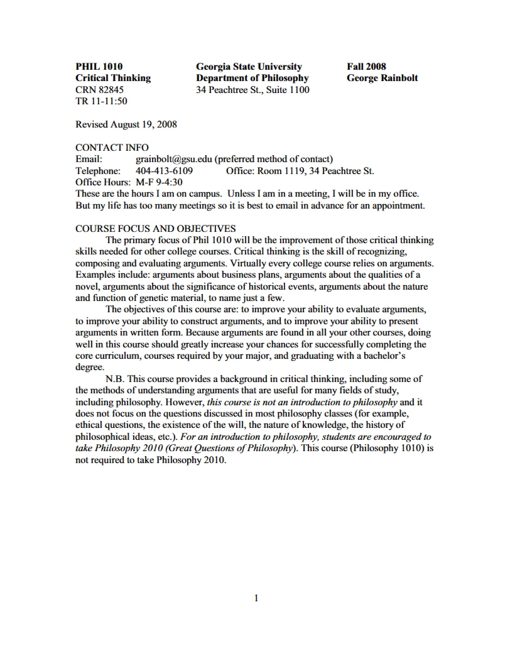 Critical Thinking Syllabus