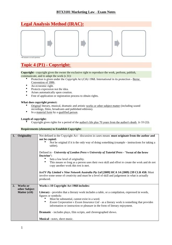 Exam Notes for BTX3181 Marketing Law