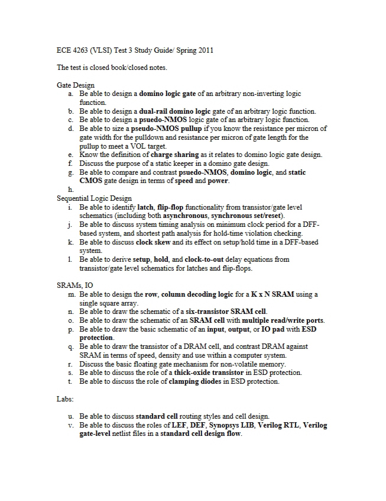 Spring 2011 Study Guide Test 3