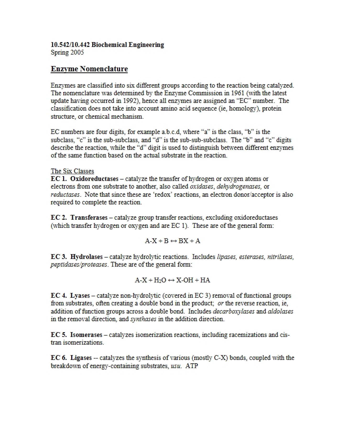 Nomenclature of Enzymes