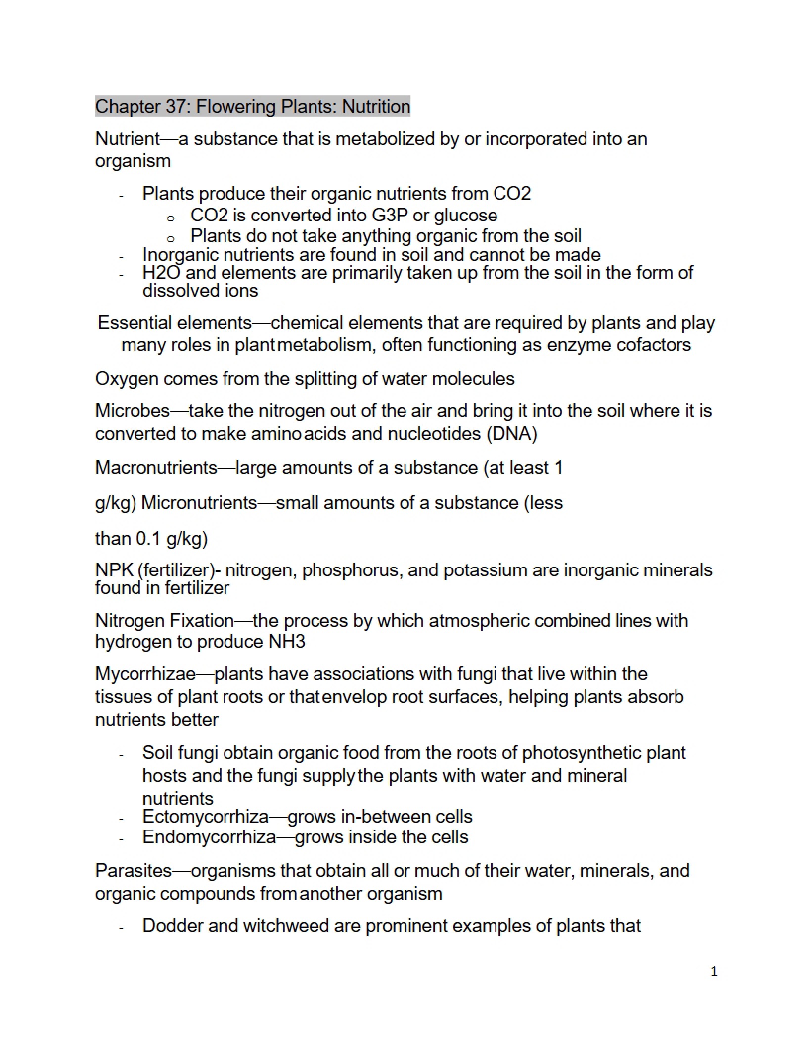 Nutrition in Flowering Plants Chapter 37
