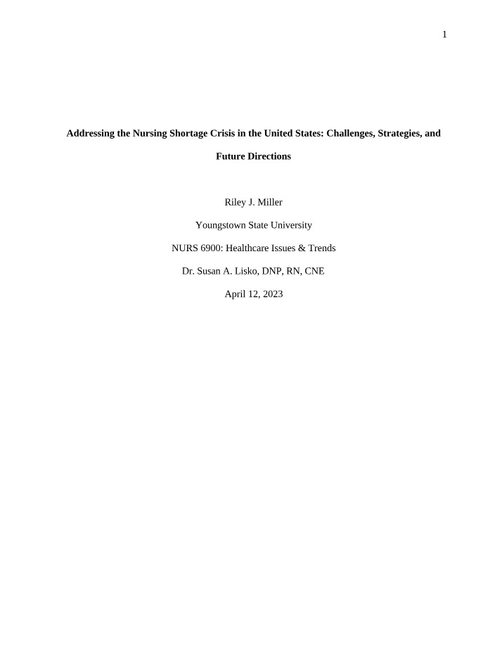 Addressing the United States Nursing Shortage Crisis