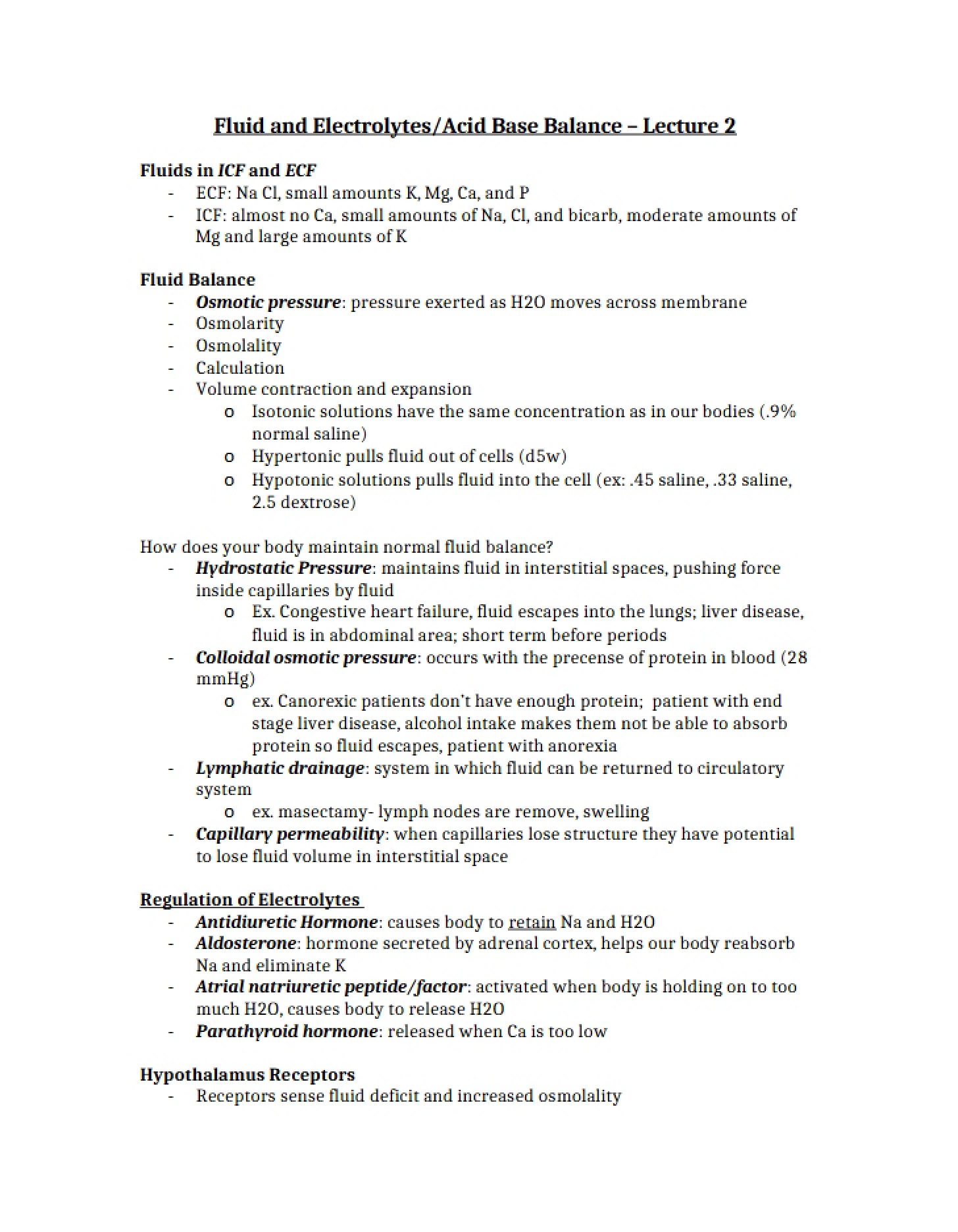 Electrolytes and Fluid