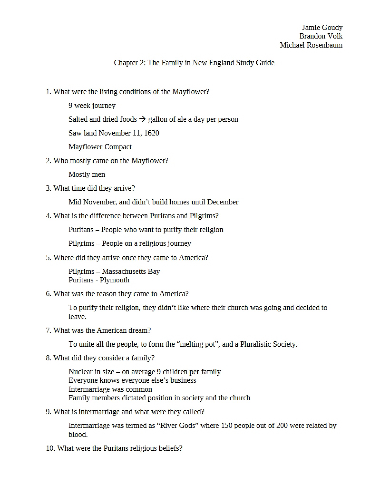 New England Families Chapter 2