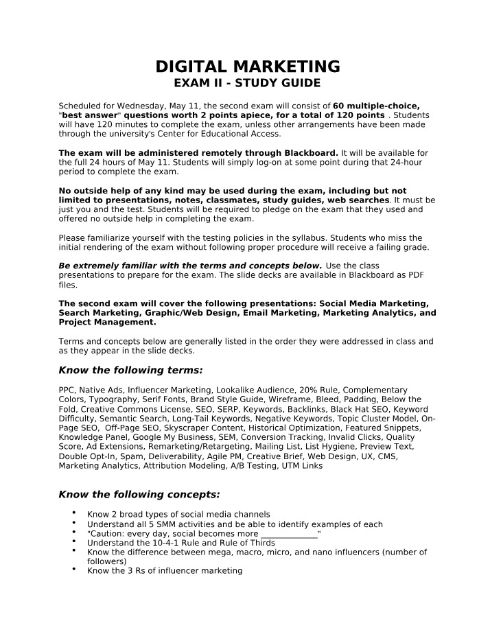S22 Study Guide - DM Exam II