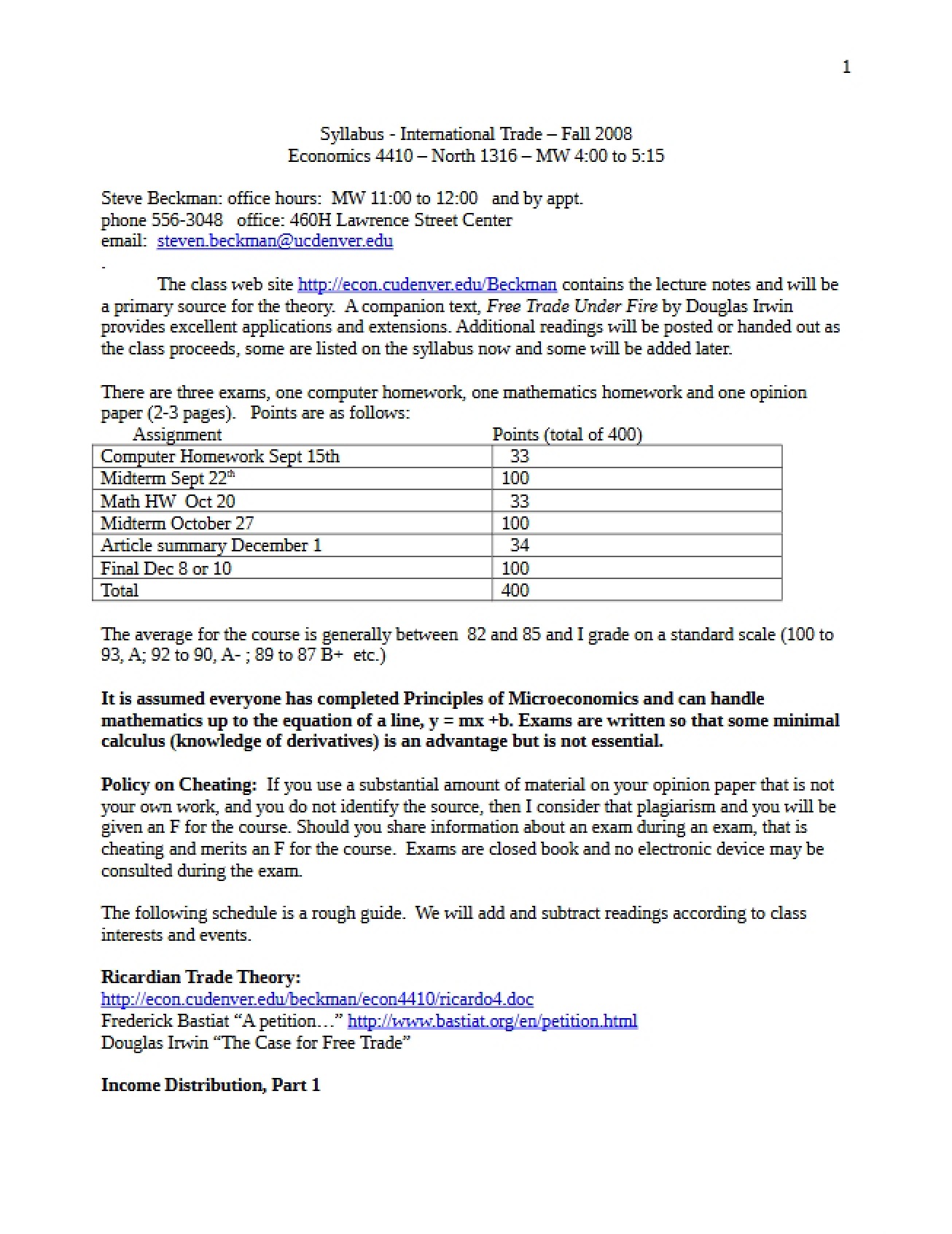 International Trade Course Requirements