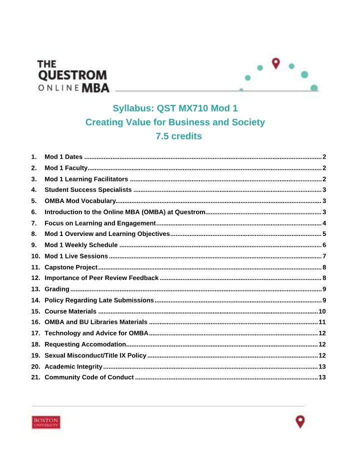 QST MX710 Module 1 Syllabus