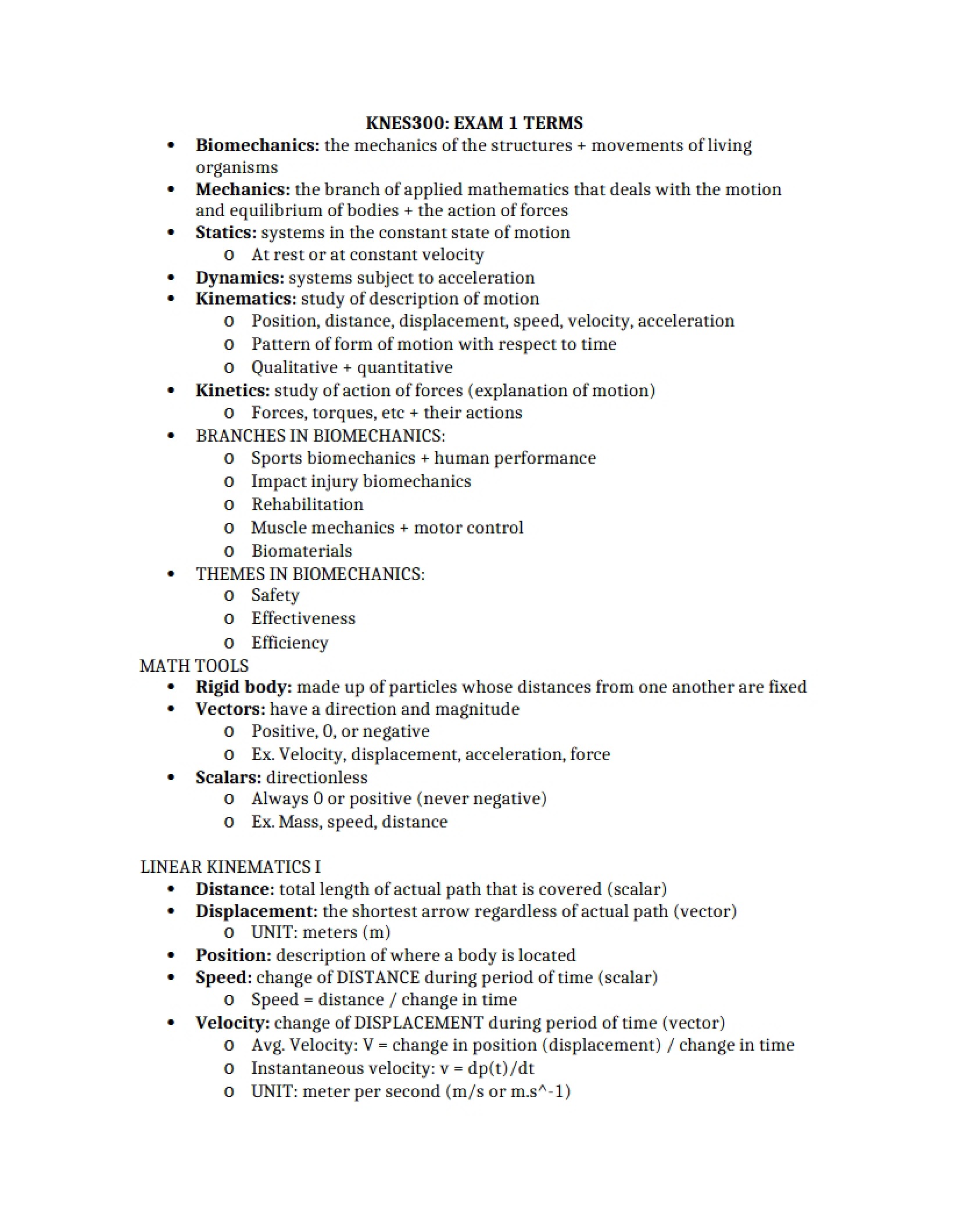 Terminology for Exam 1