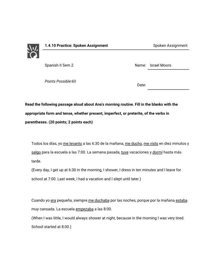Practice for Spoken Assignment