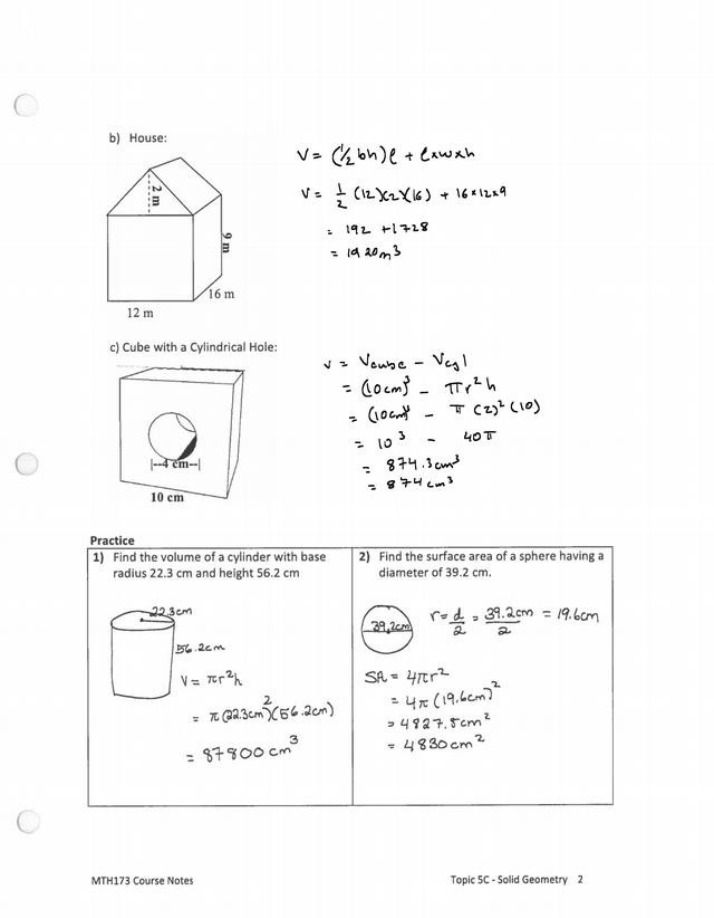 Practice Problems on Cylinder Volume and Sphere Surface Area
