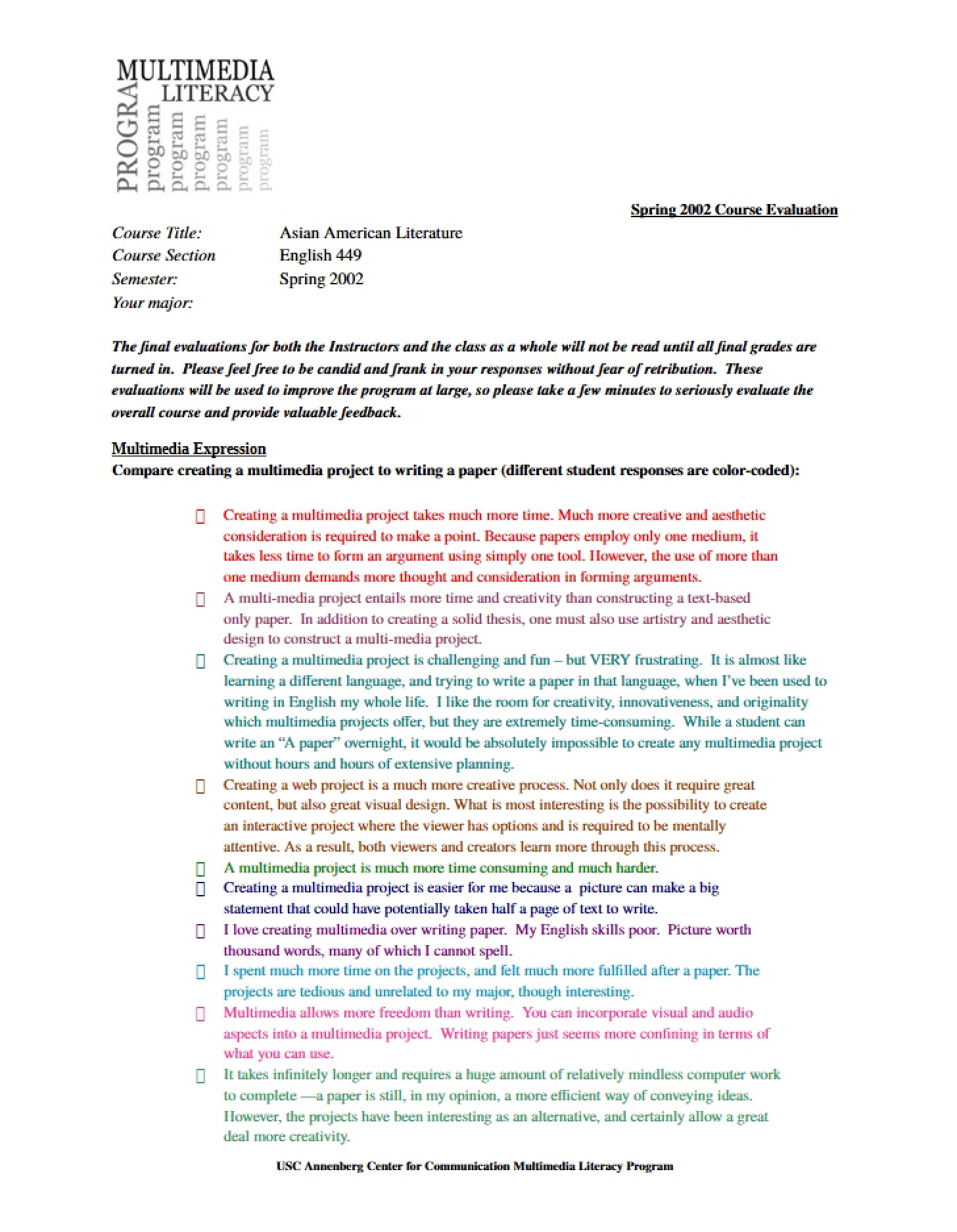 Spring 2002 Evaluations