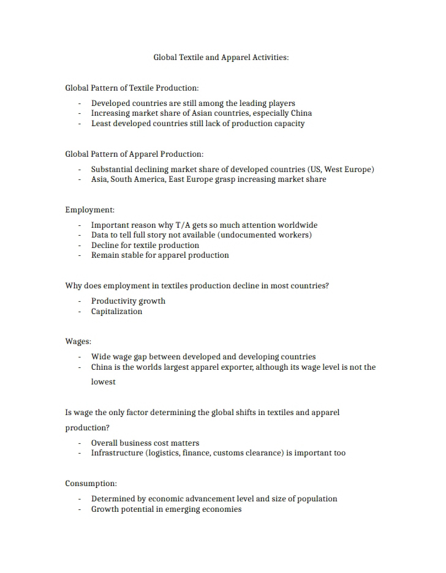 Activities in Global Textile and Apparel
