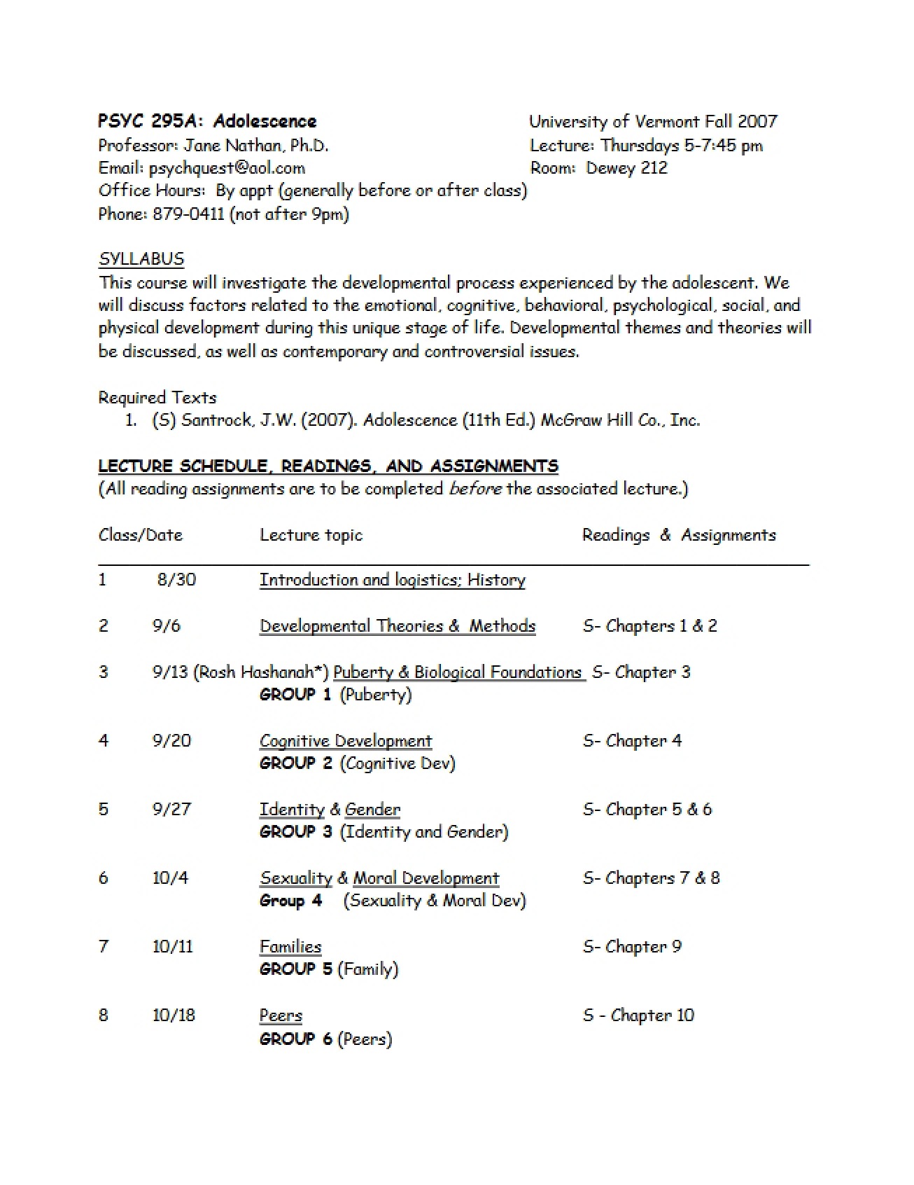 Syllabus for Family Psychology