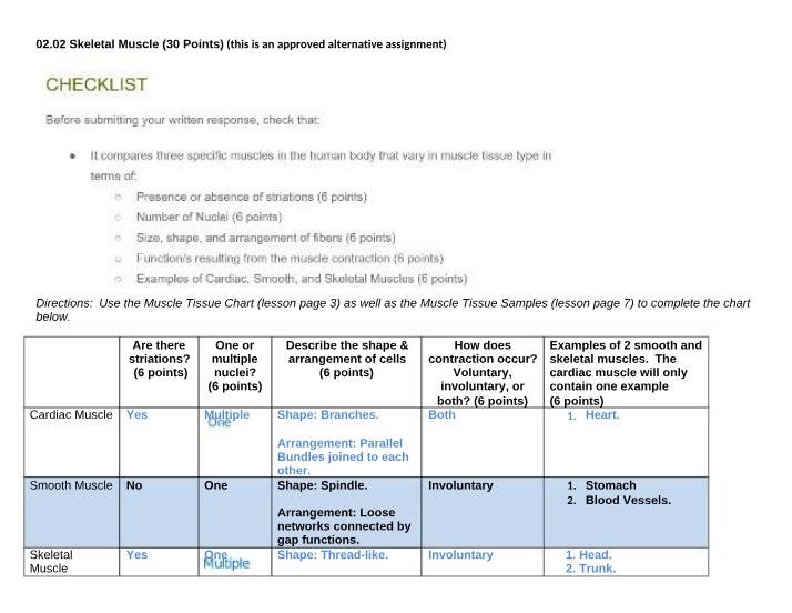 Skeletal Muscle Striations, Shape and Arrangement of Cells - Assignment
