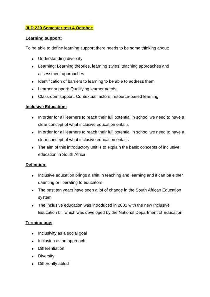 4 October JLD 220 Semester Test