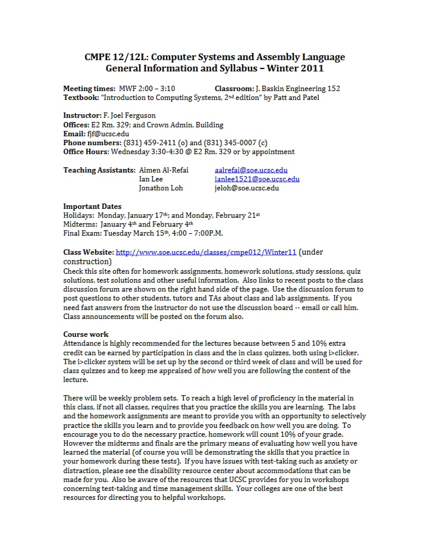 Course Syllabus - CMPE 012