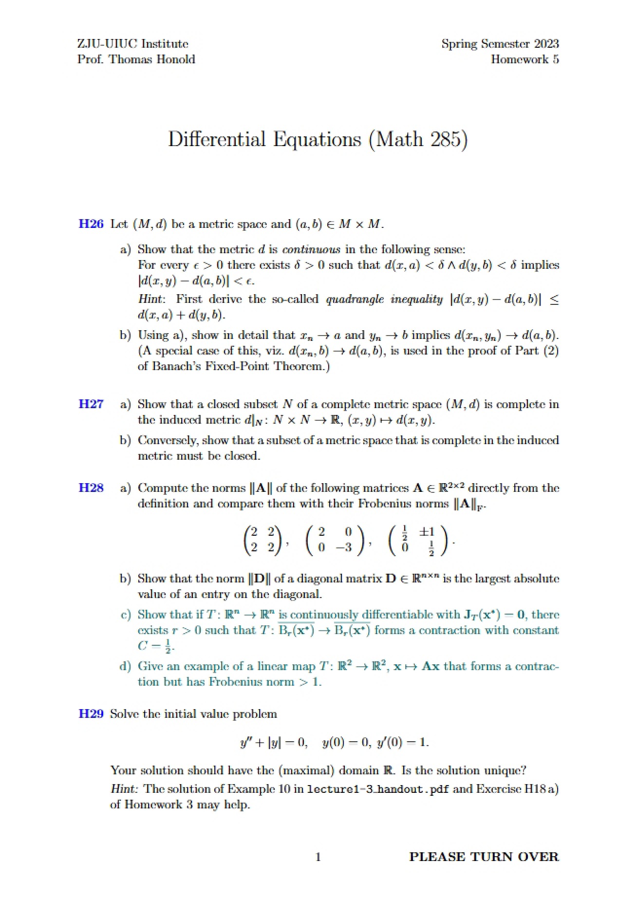 Math 285 Differential Equations