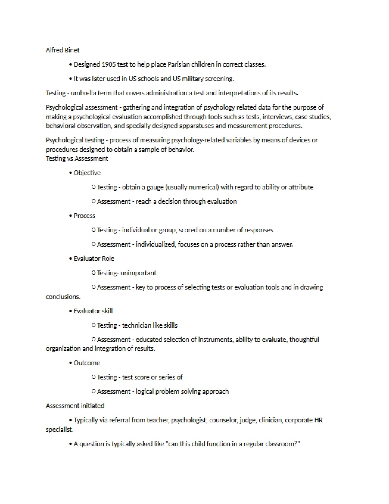Introduction to Psychological Tests from Chapter One