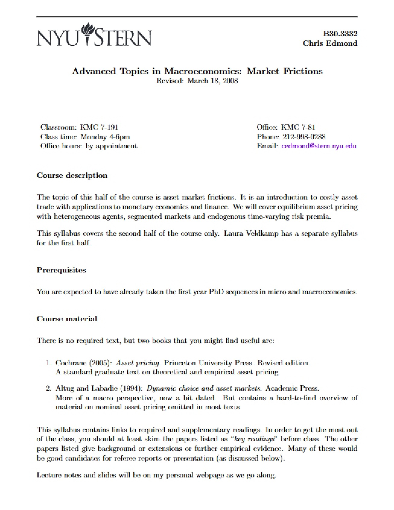 Macroeconomics Advanced Topics Syllabus