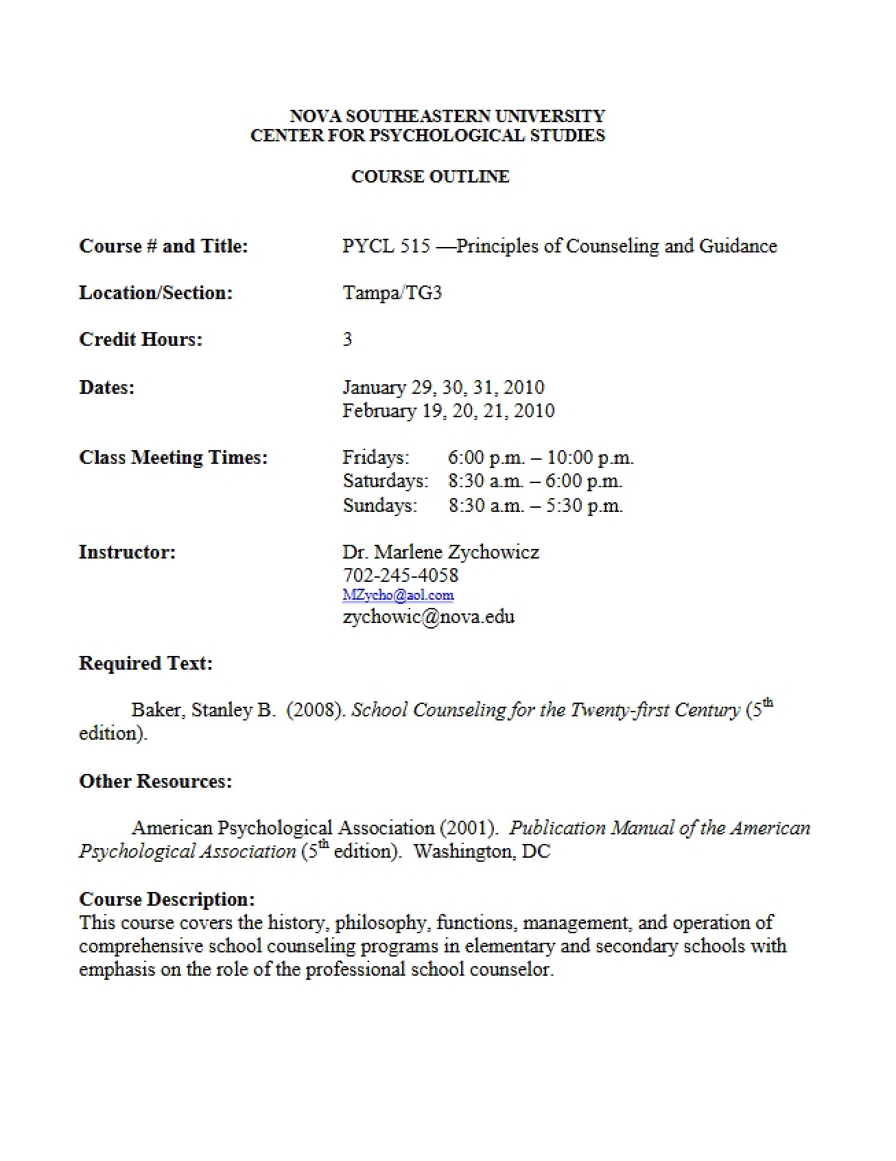 School Counseling Principles Syllabus