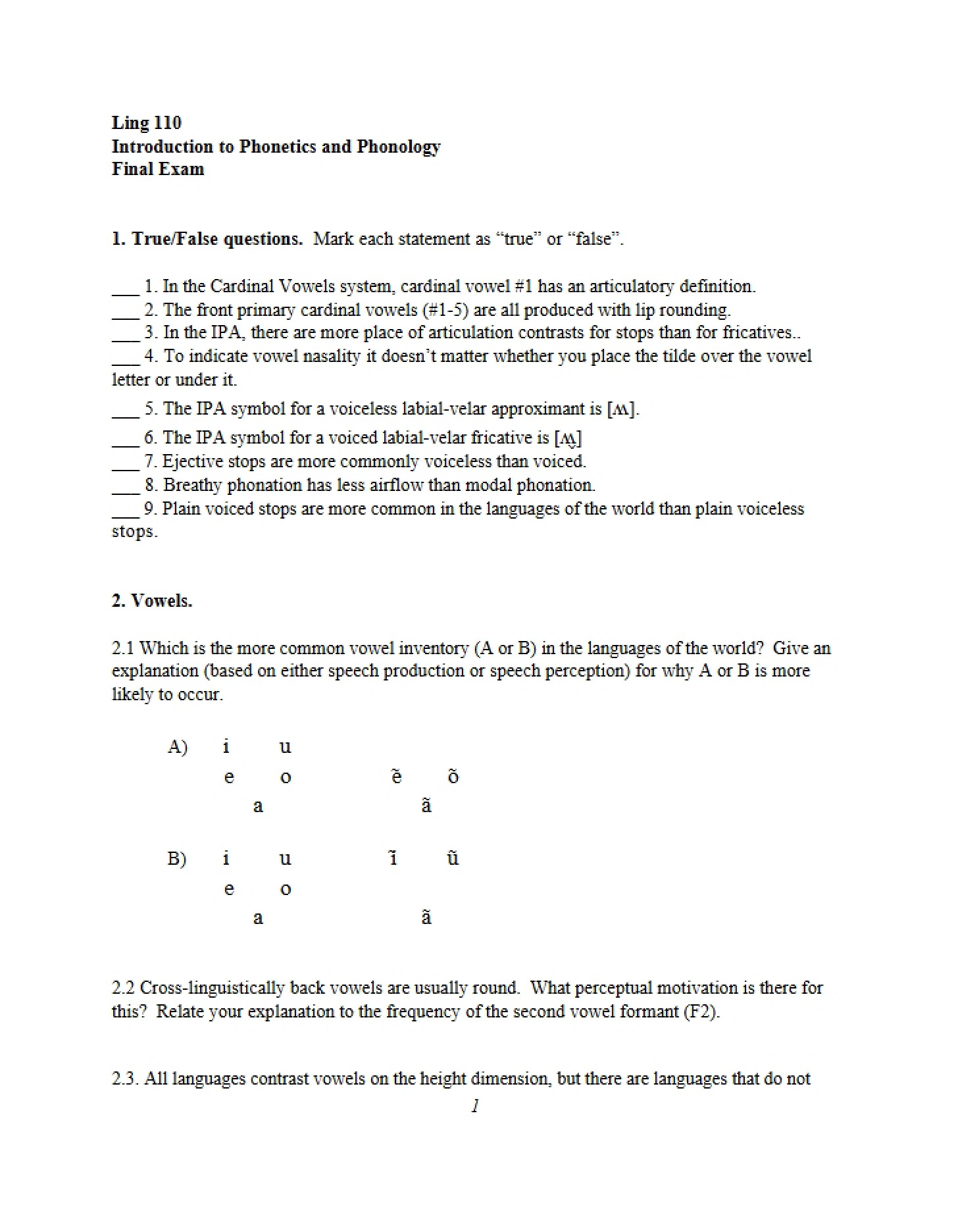 Final Exam Phonetics and Phonology