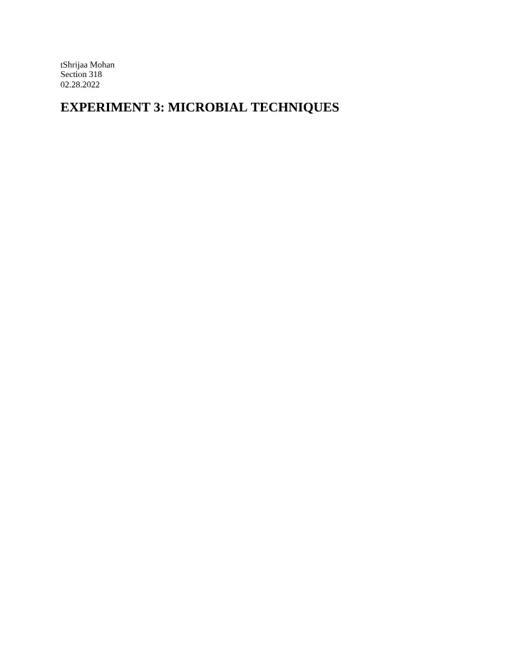 Sterile Lab Practices, Microbial Techniques, and Cell Density