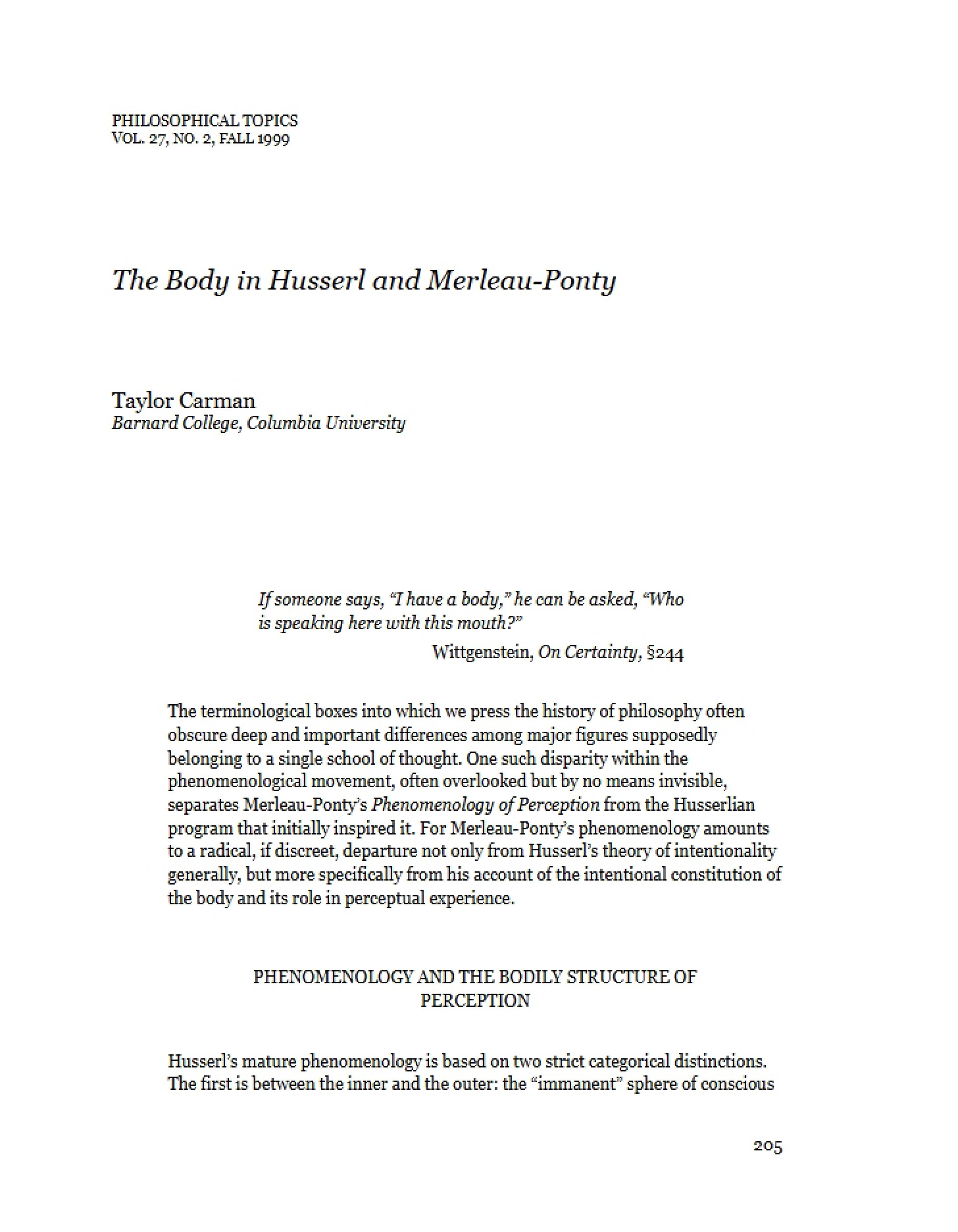 Husserl and Merleau-Ponty The Body