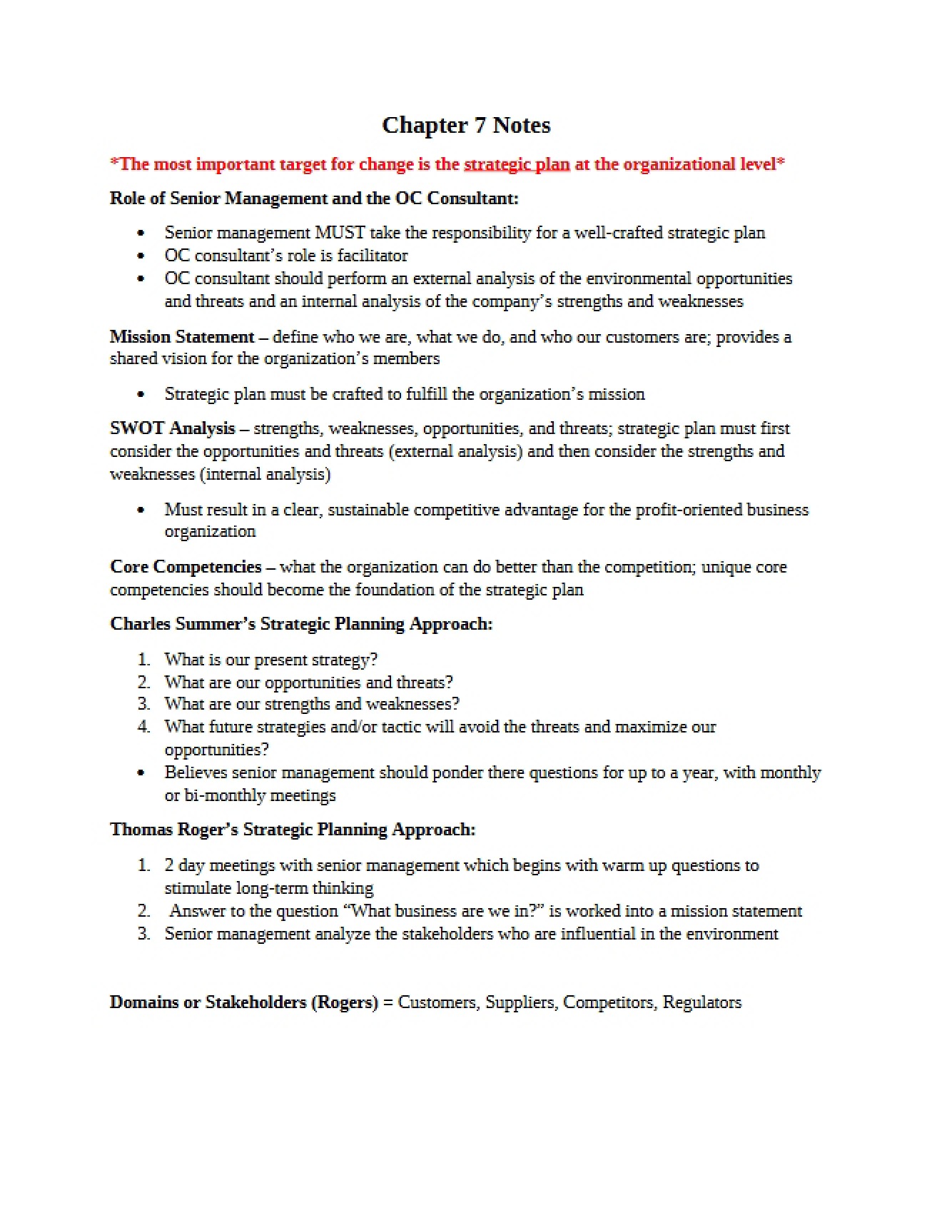 Change Management Notes (Chapter 7)