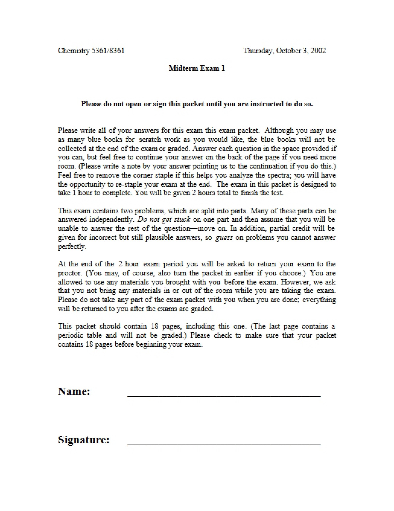 Midterm Examination Sheet