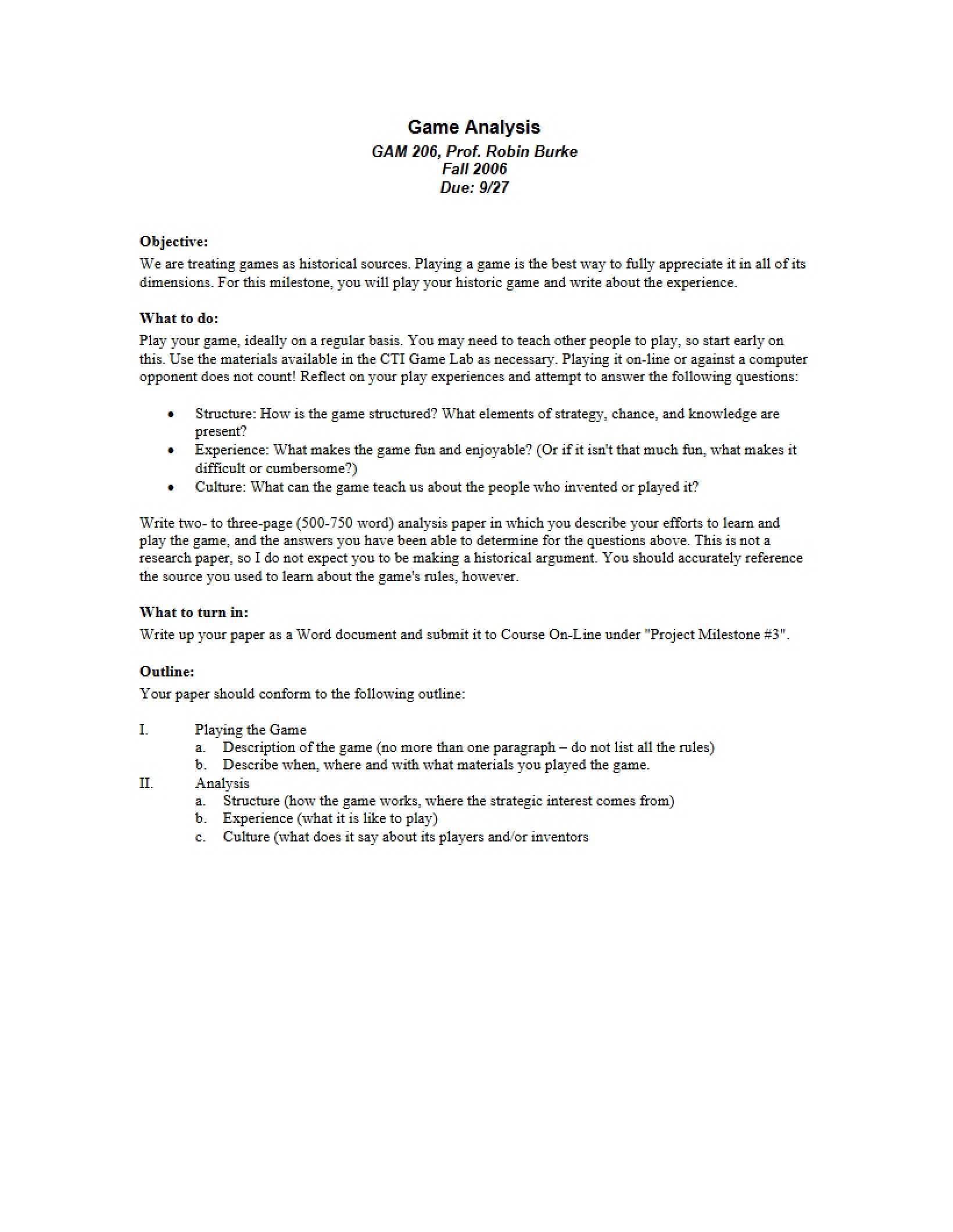 Analysis of Games - 2 Pages