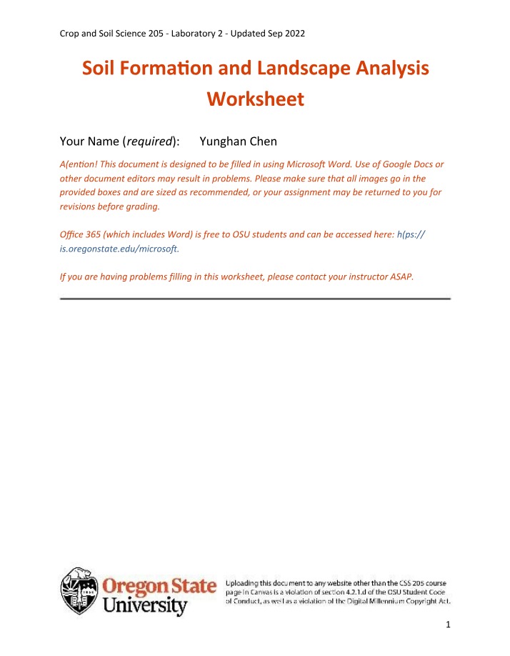 Worksheet - Soil Formation and Landscape Analysis