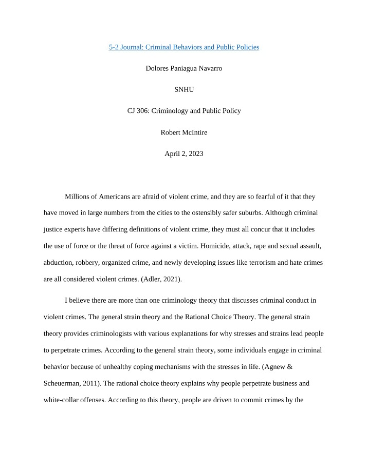 CJ306 Module 5 Journal Entry